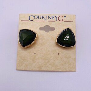 Courtney G Green Goldtone Triangle Shape Stud Earrings New